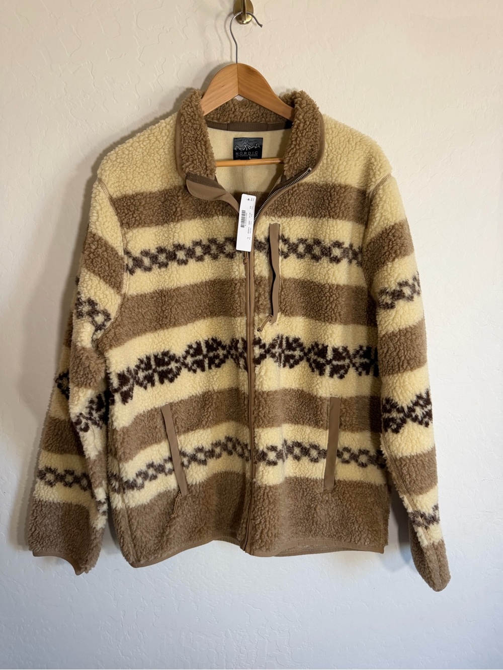 J.Crew Nordic Sherpa Fleece Full Zip Jacket Fair Isle Tan Beige Size XL NWT - Picture 3 of 4